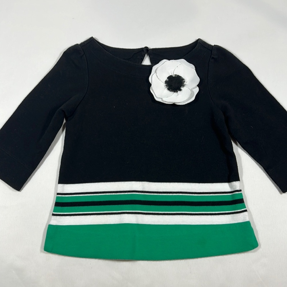 Janie and Jack Girls Black White Green Tunic Top Size 3